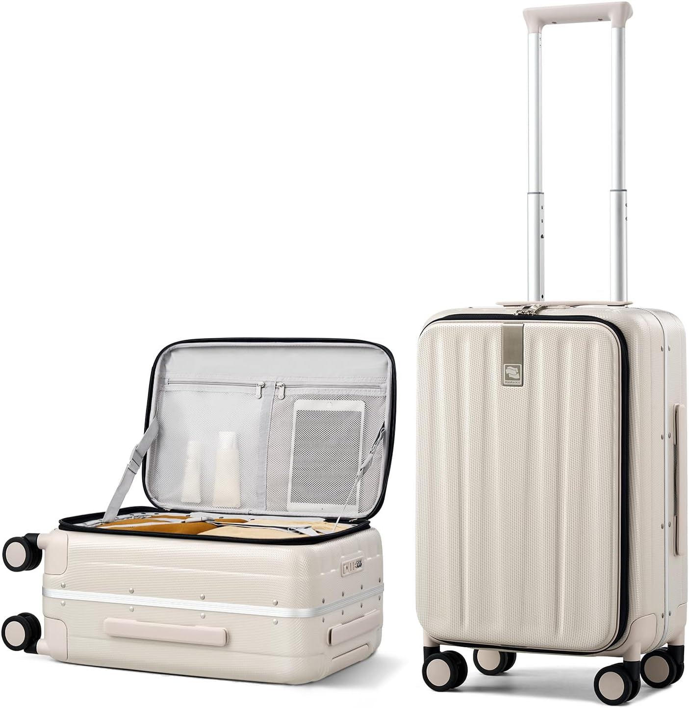 Hanke Carry on Luggage, Suitcase with Wheels & Front Opening, 20In Spinner Luggage Built in TSA Aluminum Frame PC Hardside Rolling Suitcases Travel