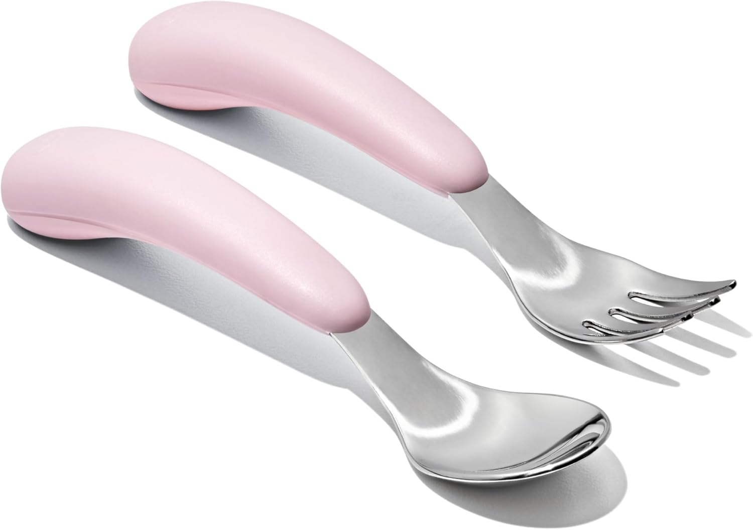 OXO Tot Toddler Fork and Spoon Set, Blossom - Stainless Steel Kids Cutlery with Soft Non-Slip Handles - Ergonomic Self Feeding Utensils for Babies & Toddlers - Dishwasher Safe - Opal image number 7