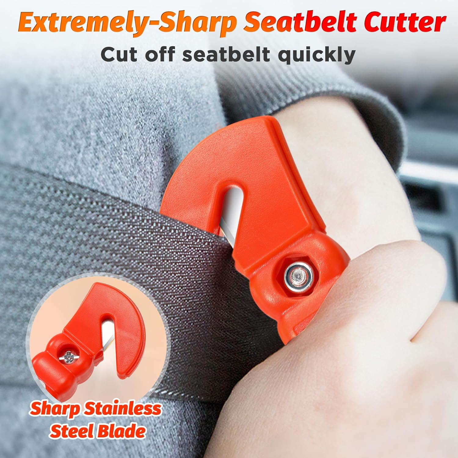 2 PCS High Carbon Steel Hard IPOW Car Safety Hammer Escape Tool with Antiskid Seatbelt Cutter, Life-Saving Emergency Glass/Window Punch Breaker Auto Rescue Disaster Hammer image number 5
