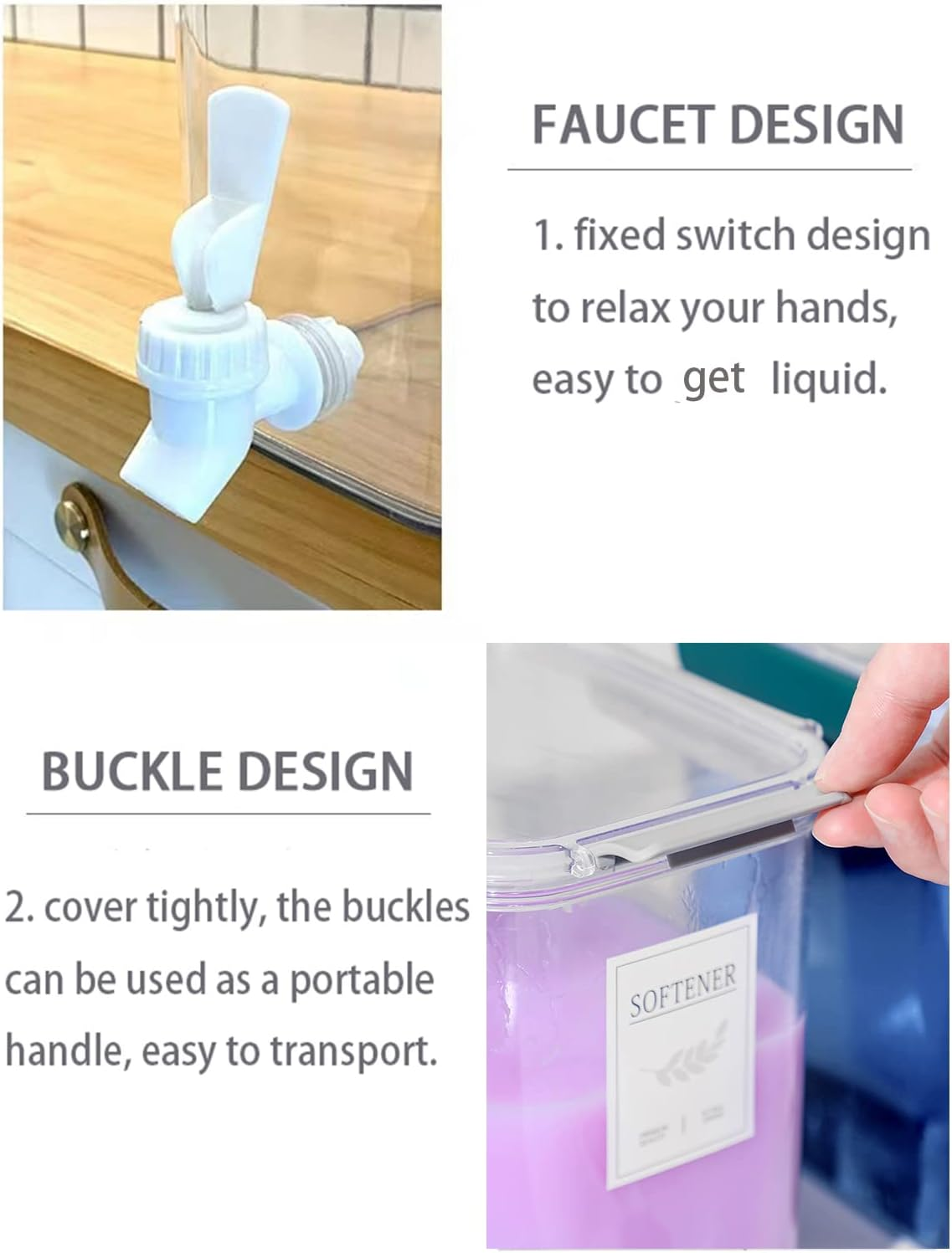 Zoocatia Laundry Detergent Dispenser Beverage Refrigerated Bucket with Faucet Fabric Softener Container for Detergent, Lemonade Juice, Milk, Softener, Bleaching Agent, Grey image number 4