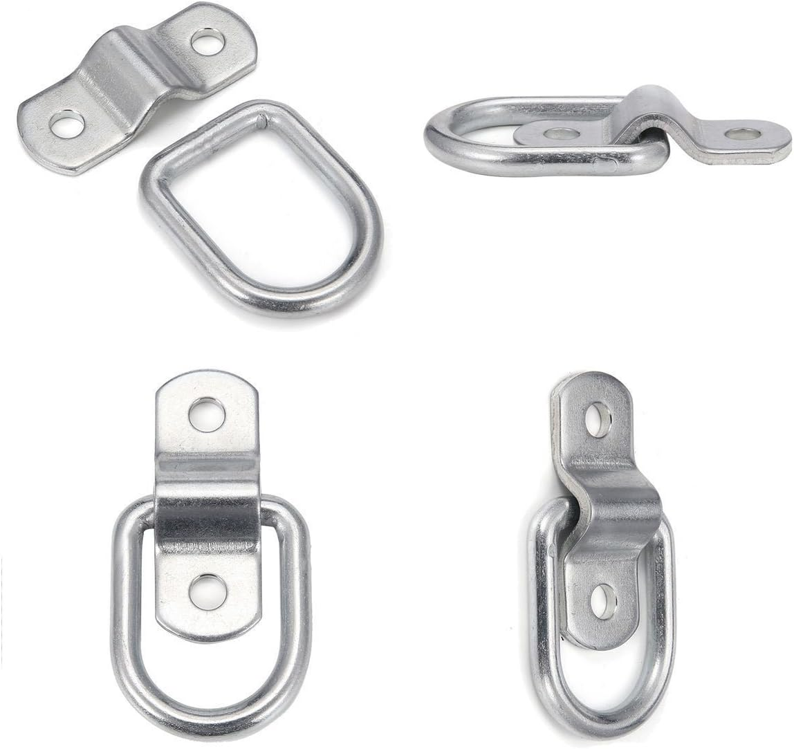 Tootaci 10Pcs 1/4" D Ring Tie down Anchors, 304 Stainless Steel D Rings, 1200Lbs Breaking Strength, Heavy Duty Trailers Bracket Surface Mount Hooks Securing Cargo for Boats, Trucks, Camper