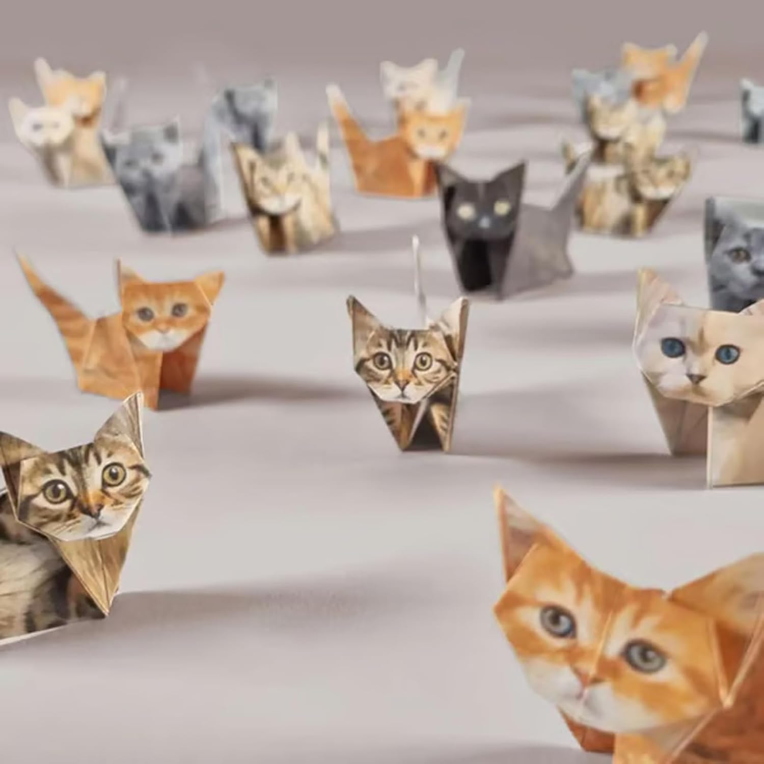 DIY Paper Cats, 50 Pcs DIY Origami Paper to Fold Cute Cat Figures, Fun Craft Activity for Adults & Kids, Desk Decoration & for Cat Lovers image number 4