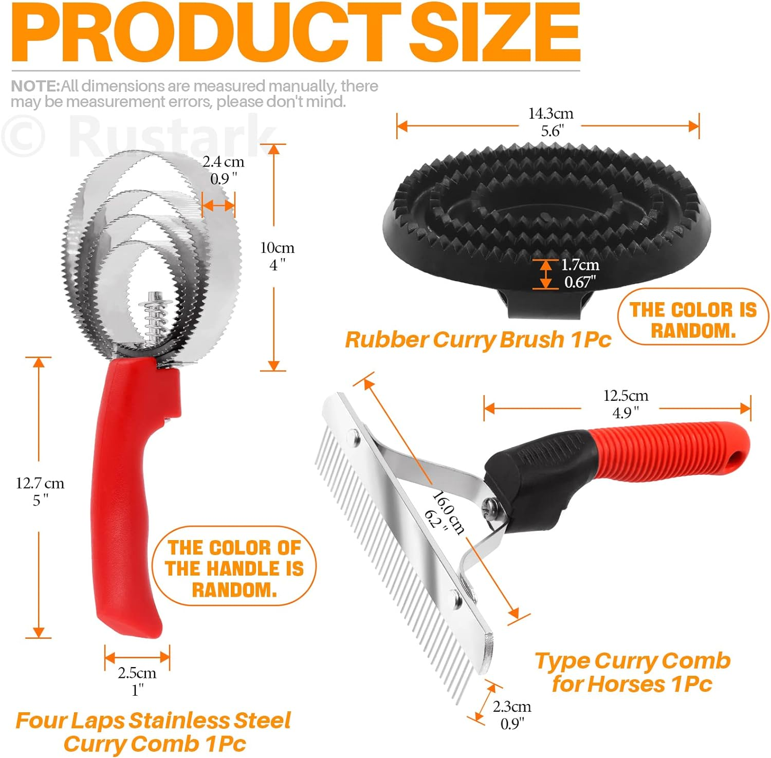 Rustark 3Pcs Reversible Stainless Steel Curry Grooming Set with 4 Rings: Large Rubber Comb, Scotch Type Comb, Metal Brush for Cows, Sheep, Dogs, Goats, Horses image number 5