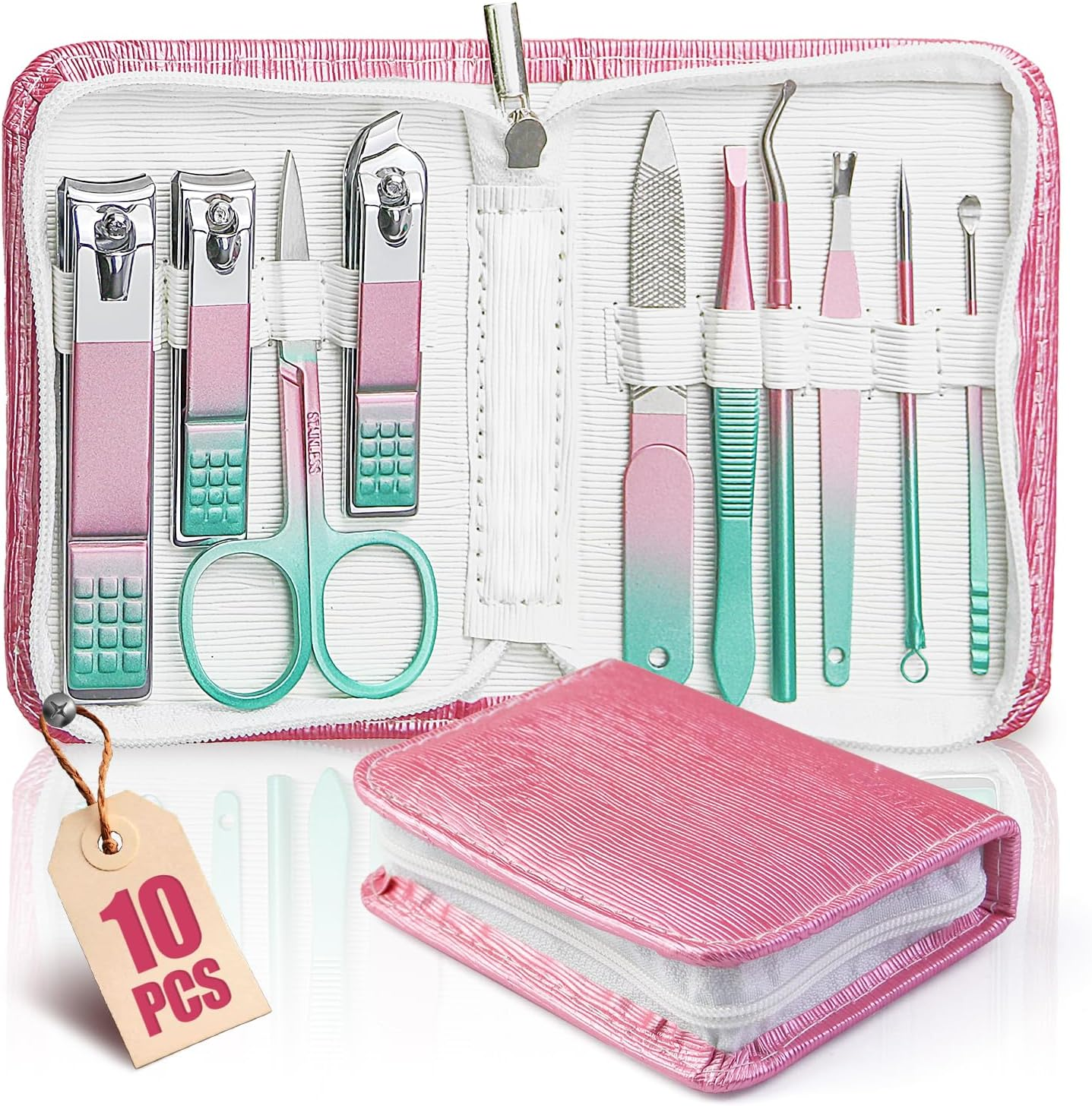 WOAMA Manicure Set Travel Nail Clippers 10-Piece Toenail Clippers Pedicure Kit Stainless Steel Nail Kit for Women - Rainbow image number 2