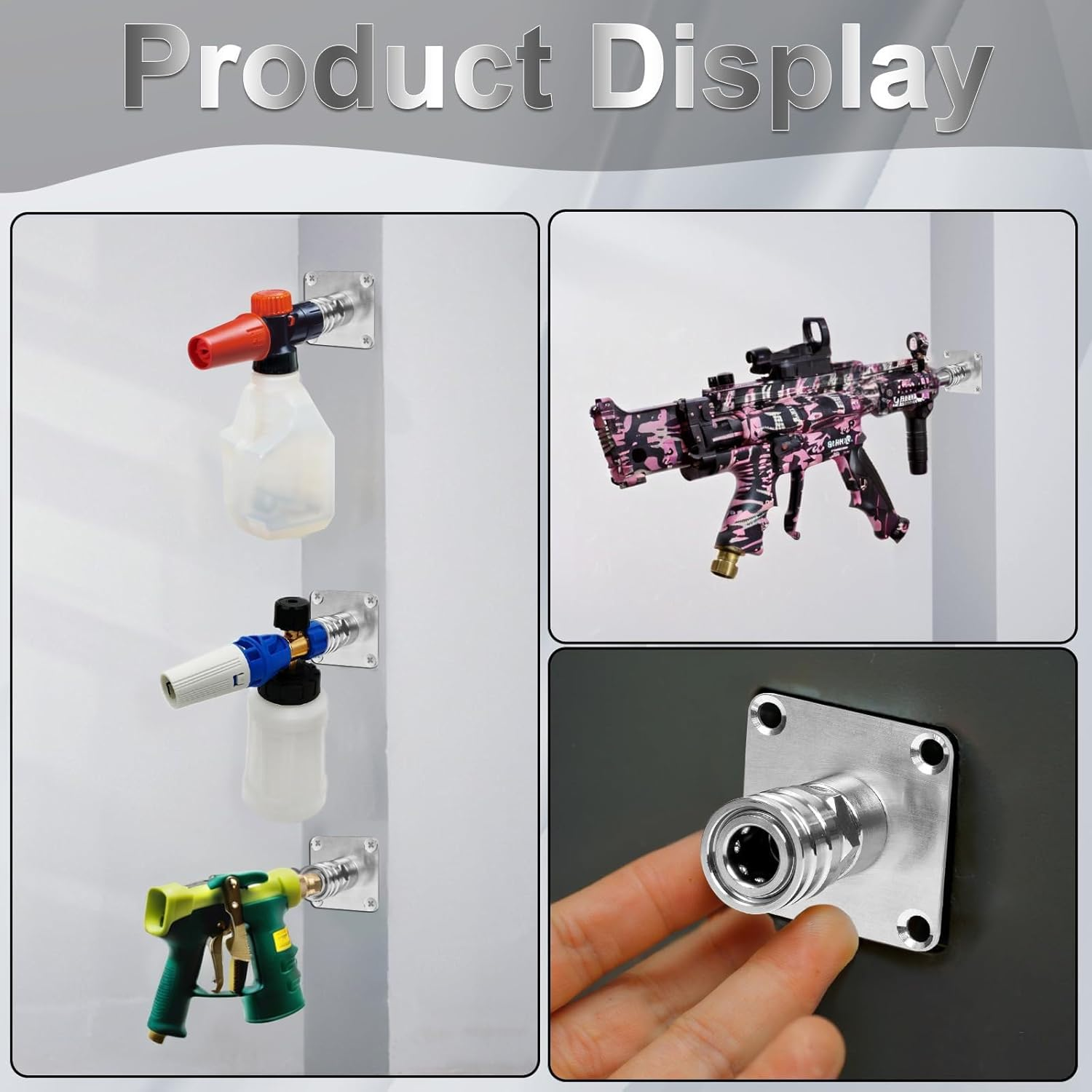 WADY Pressure Washer Foam Cannon Holder, 1/4" Quick Connect Automatic Foam Cannon Mount, Pressure Washer Accessories Storage Rack 2 Pack, Stainless Steel Pressure Washer Nozzle Tip Holder image number 1