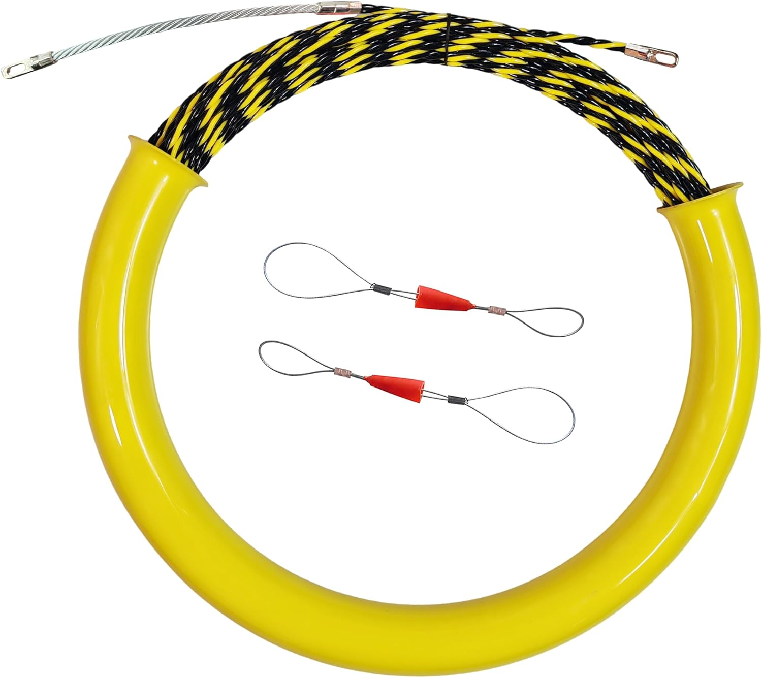 Piowio 20M/65Ft Fish Tape with Storage Tube Wire Guider Wire Threader Cable Puller for Electrical Wiring (20M Yellow+Black with Storage Tube)