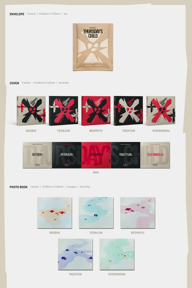 TXT Minisode 2 : Thursday'S Child 4Th Mini Album Tear Version Random Cover Cd+24P Photobook+2Ea Sticker+1P Photocard+1P Postcard+1P Mini Poste on Pack+Tracking Sealed image number 3