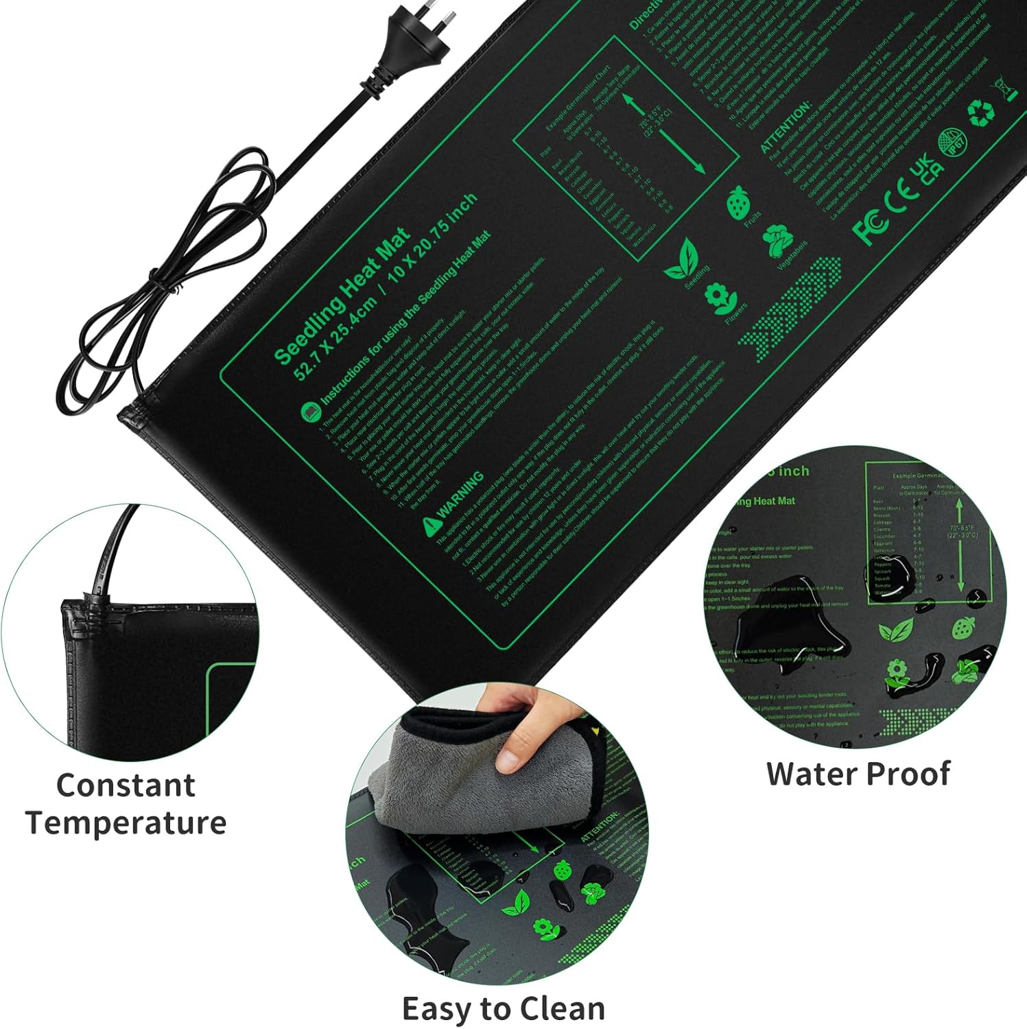 Seedling Heat Mat Durable Waterproof Plant Heating Pad 10"X 20.75" for Germination, Indoor Gardening, Greenhouse