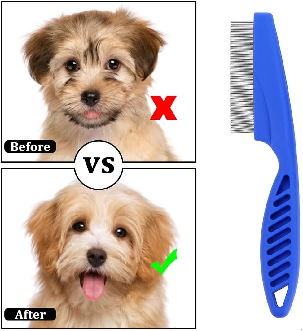 4 Pack Flea Lice Comb, Stainless Steel Flea Comb for Cats Dogs, Professional Dog Grooming Kit with High Strength Teeth, Tear Stain Remover for Small, Medium & Large Pets image number 4