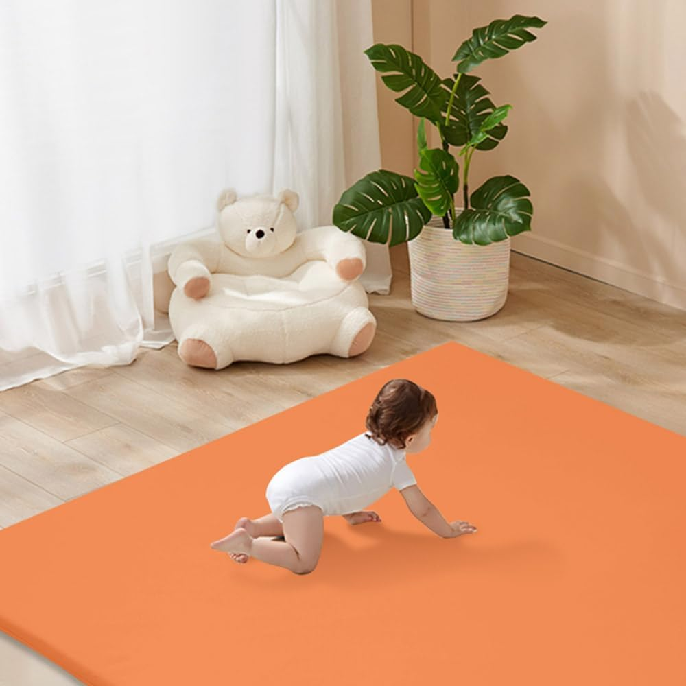 Playpals Baby Play Mat, Extra-Thick Vegan Leather Activity Mat with Washable Removable Cover, Non-Slip Cushioned Crawling Mat for Infants, Babies & Toddlers, Easy-Clean Floor Mat, 121X121Cm Brown-Orange image number 1