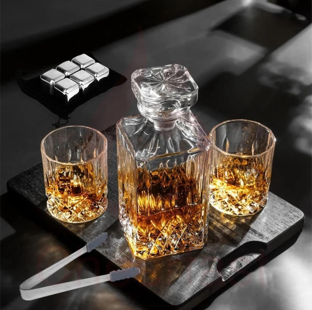 Crystal 750 Ml Whisky Decanter with 2 Glasses and 6 Stone Set- Crystal Stopper- Lead Free- Unique Addition to Home Bar D&eacute;cor, for Your Cherished Whiskey, Gin, or Any Premium Liquor image number 5