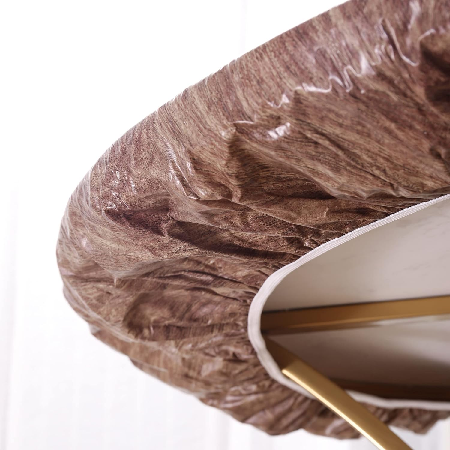 Round Vinyl Fitted Tablecloth with Flannel Backing Elastic Edge Design Table Cover Waterproof Oil-Proof PVC Table Cloth Stain-Resistant Wipeable for round Table