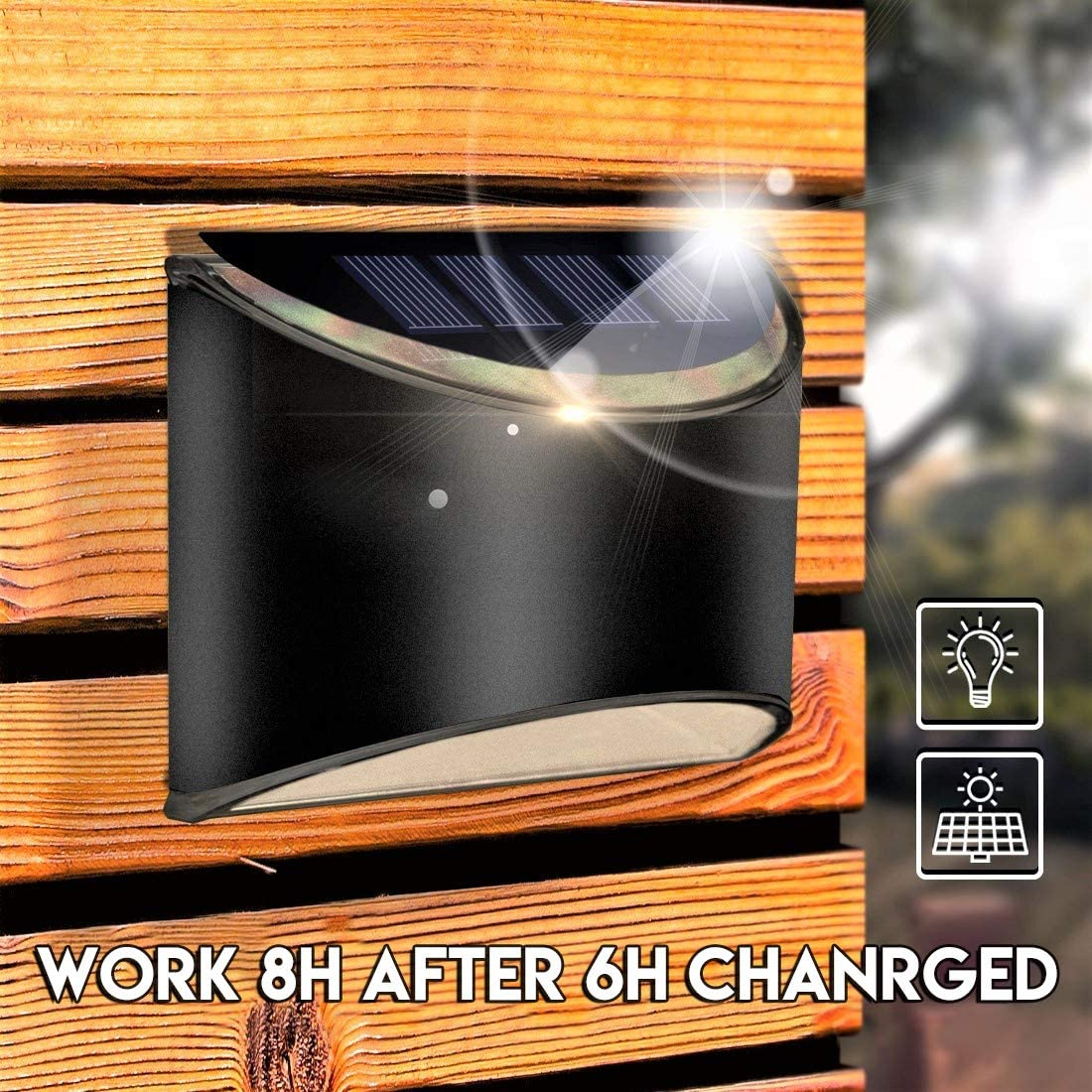 Leidrail Solar Step Lights Outdoor Deck Fence Stair Warm Light Sun Powered LED Illuminated Landscape Lighting Waterproof for House Yard Garden Post Black - 4 Pack image number 6