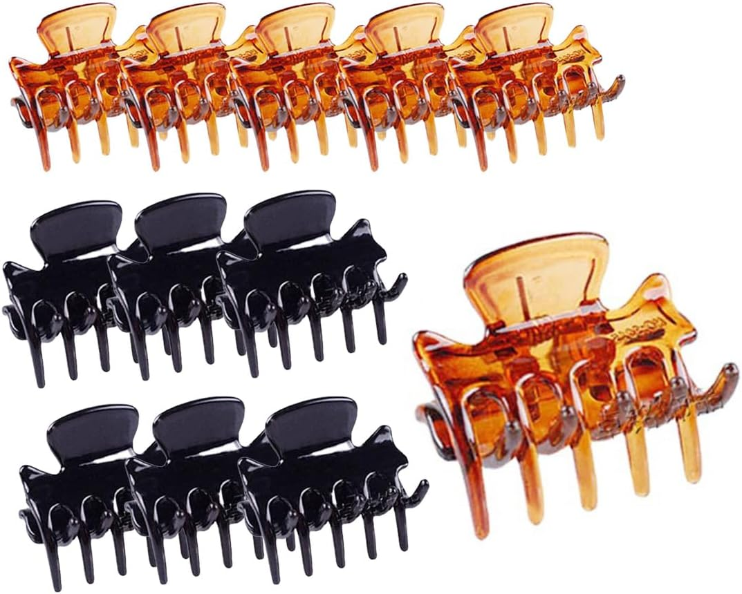 LYQNIHOB 12 Pieces Small Plastic Hair Clips for Women - Medium Size - Perfect Hair Styling Accessories - Hair Clips Set - Coffee Black Mini Hair Clips image number 1