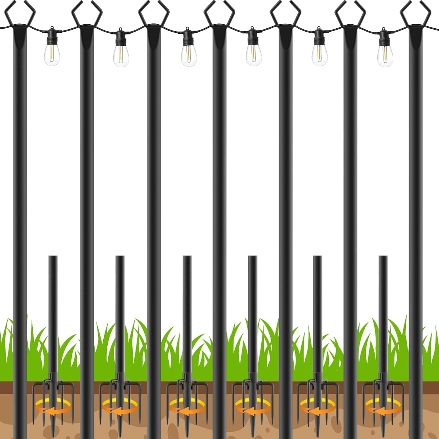 7 Pack 10 FT String Light Poles,Metal with Fork Lights Poles for Outdoor String Light, Rustproof Heavy Duty for outside Garden,Patio,Wedding,Backyard,Deck,Party image number 6