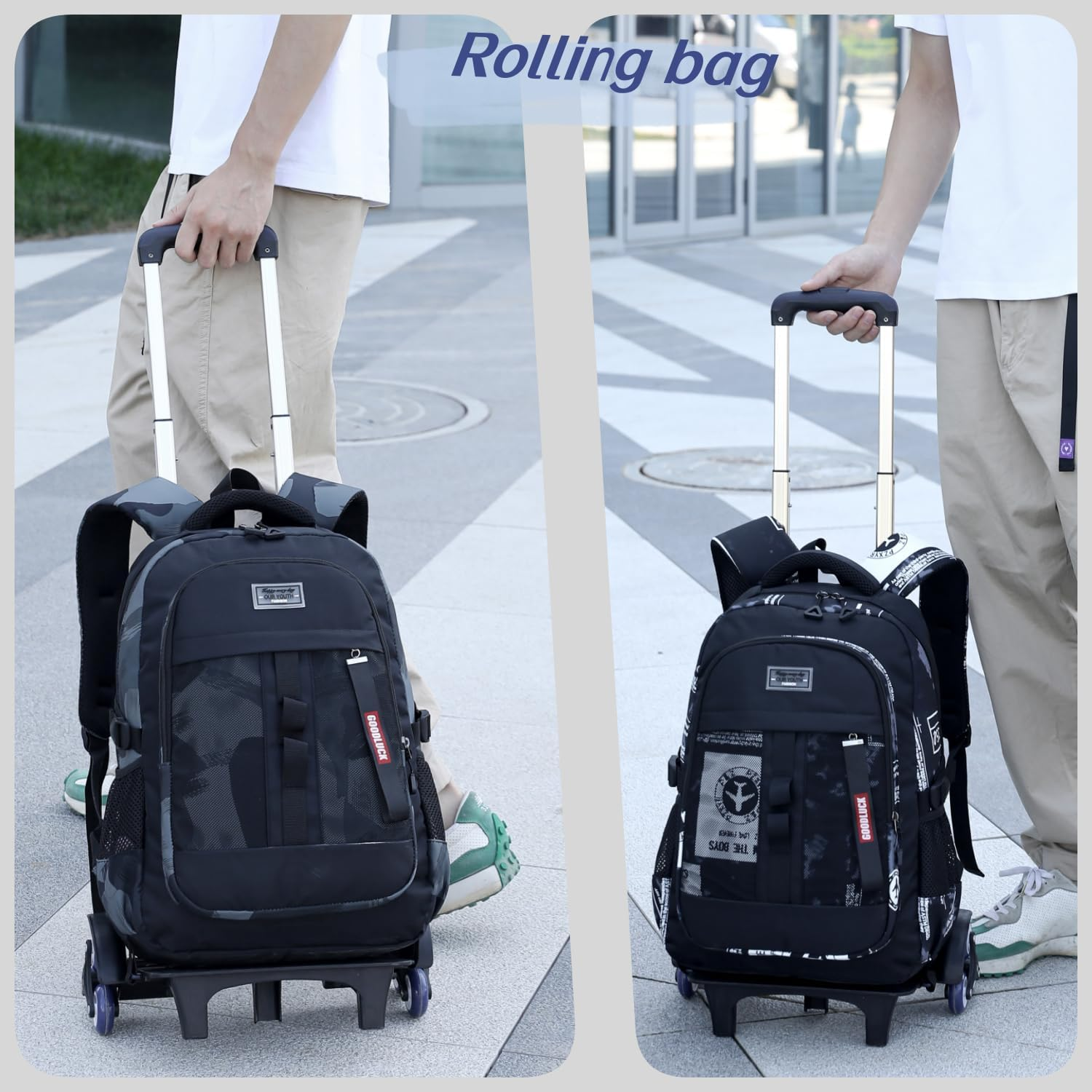 Rolling Backpack for Boys Kids School Bag with Wheels for Elementary Middle School Trolley Luggage Bookbag image number 2