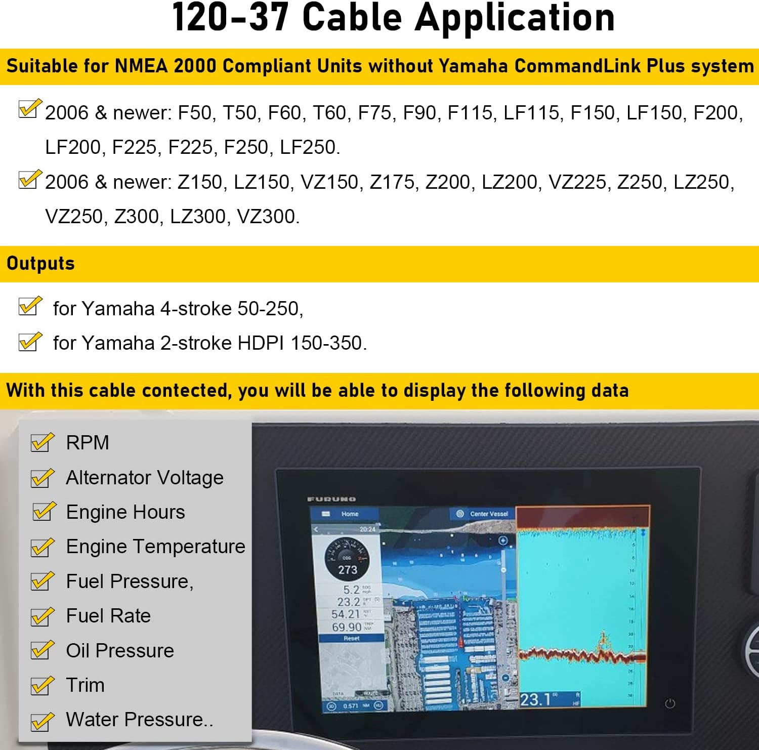 For Yamaha Engine Interface Cable NMEA2000 Connection with T Connector for Yamaha 2006 & Newer, Replace # 000-0120-37, 3004.6865-4.5 M (15 Ft) image number 6