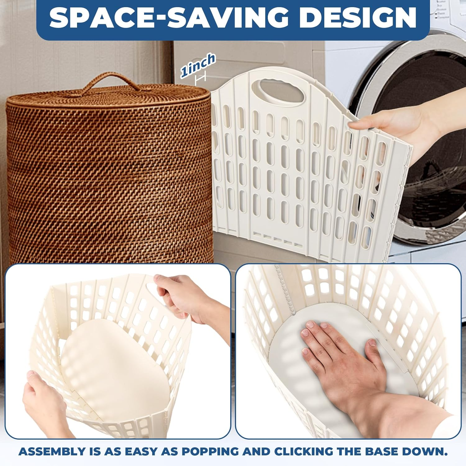 Djapwpx-Collapsible Laundry Basket with Carry Handle, Space Saving Foldable Laundry Basket, Plastic Collapsible Laundry Hamper, Multipurpose Collapsible Laundry Caddy for Easy Storage (Beige) image number 1