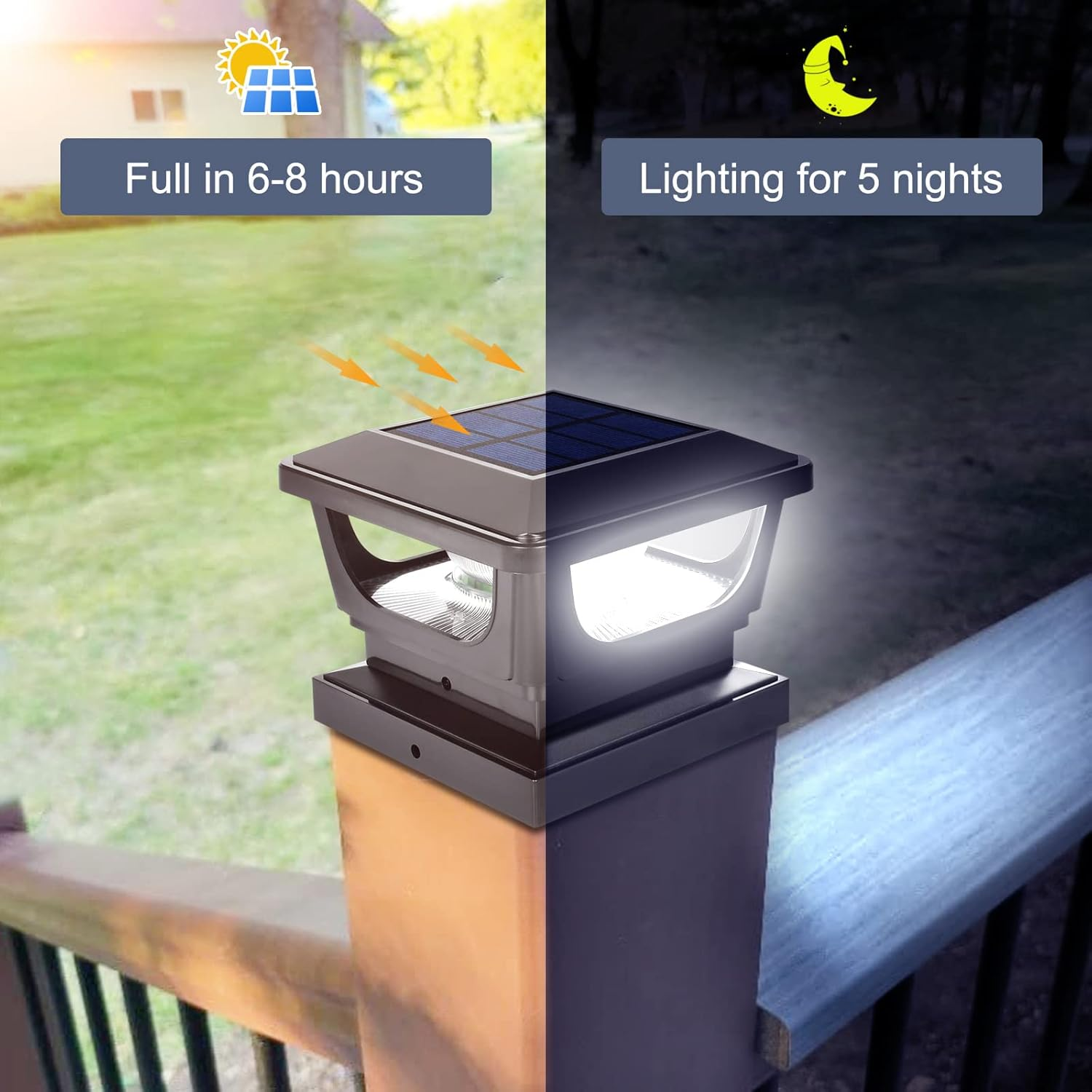 Solar Post Lights,Fence Post Lights IP65 Waterproof Fence Lights Outdoor Garden,Cap for 3X3 3.5&times;3.5 4X4 Inch Patio Fence Post Deck Wooden Posts-4 Pack image number 7