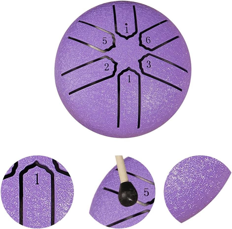 Rain Chime Drum, Steel Tongue Drum for Rain Outdoor, 3 Inches 6 Notes Sound Healing Drum Kit, Mini Hand Drum with Drumstick, Waterproof Musical Rain Drum for Garden (Purple) image number 1