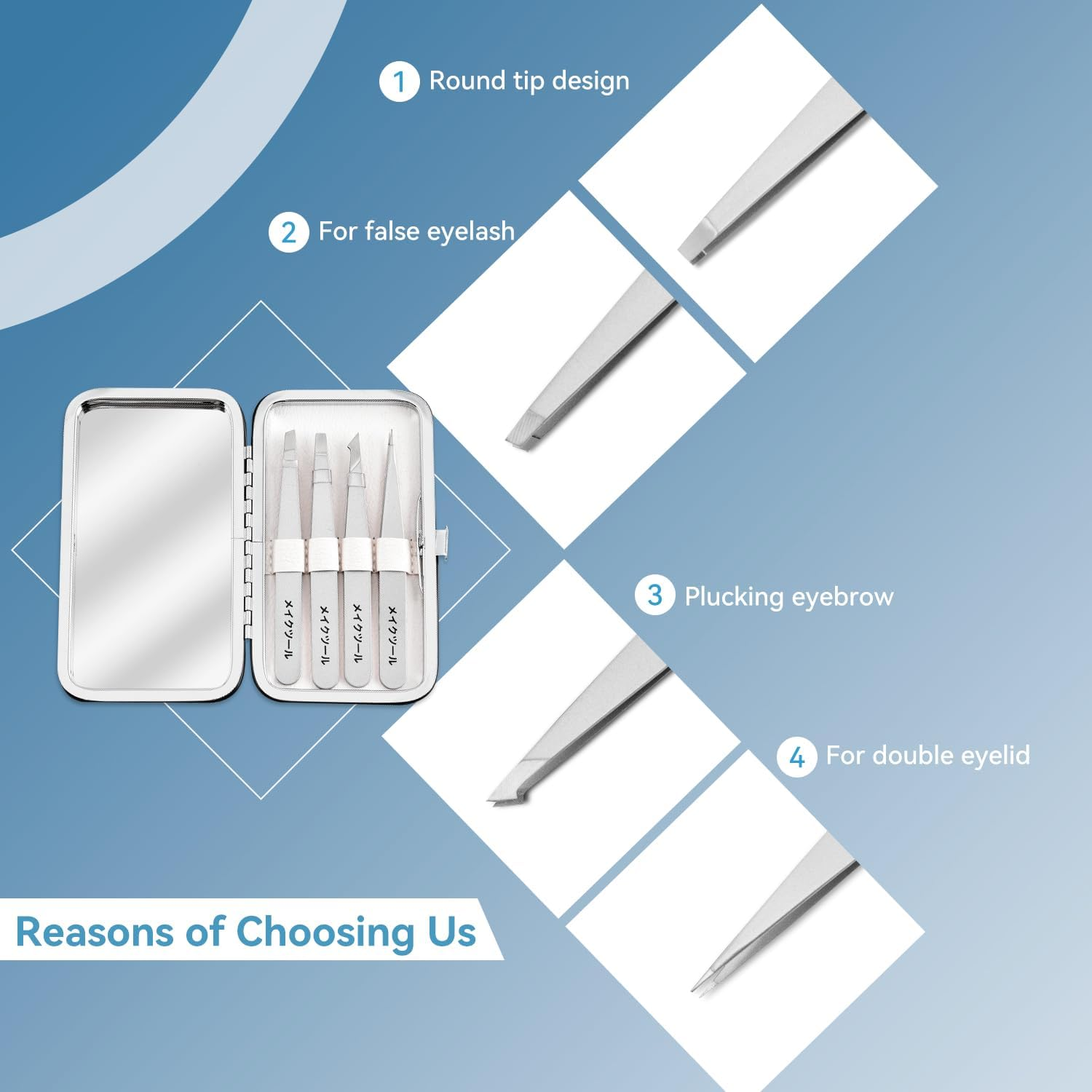 Sashion Eyebrow Tweezers Set - 4 Pack Precision Tweezer with Mirror & Leather Travel Case for Women & Men Gifts, Professional Stainless Steel Tweezer Sets for Plucking,Facial Hair,Ingrown Hair Removal image number 6