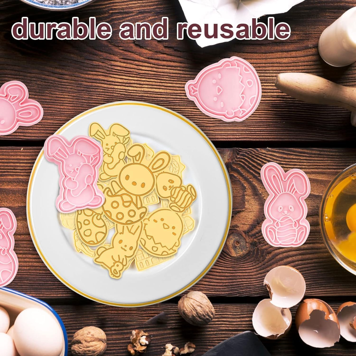 Easter Cookie Cutters Set, 6 Pcs Cookie Cutter with Plunger Stamps, 3D Cookie Stamps for Easter Biscuit Snacks Cheese Baking image number 3