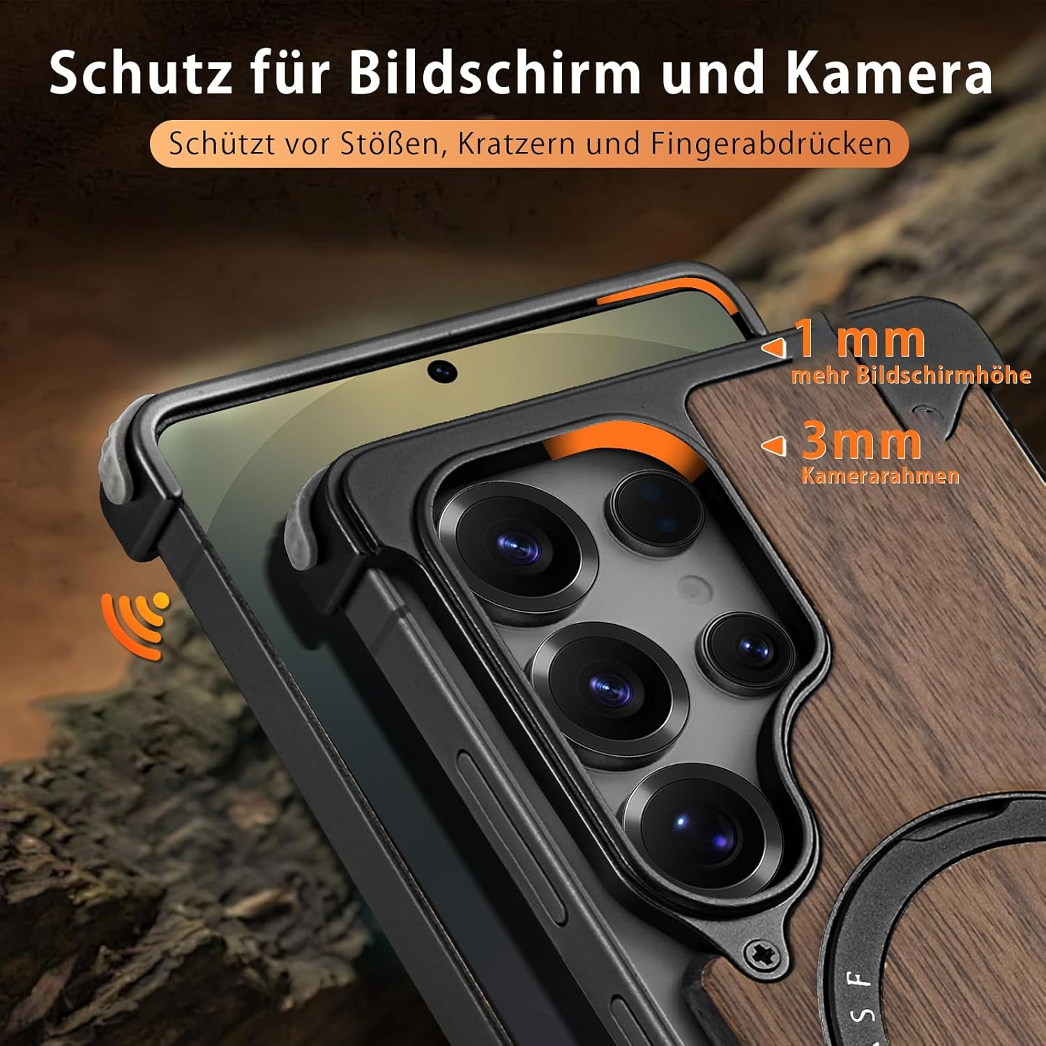 NIFBANG Wooden Case for Samsung Galaxy S25 Ultra with Magsafe, 360&deg; Rotatable Magnetic Stand, Wooden Phone Case, Frameless Thin Anti-Scratch Shockproof Mobile Phone Case for S 25 Ultra Protective Case image number 6