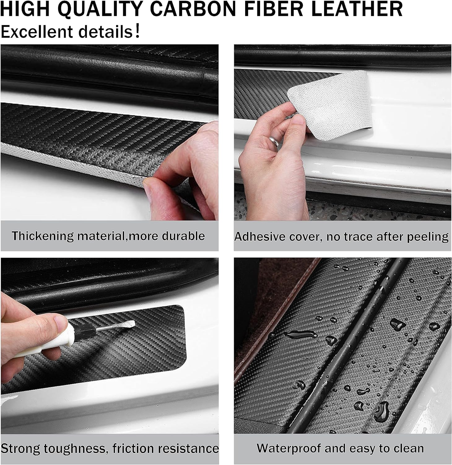 YOSRTER 5PCS Door Sill Guard Decoration Stickers Universal Fit to All Cars Fiber Leather Door Sill Protector（White/Gray/Dark Gray） - Red Trim And White Trim image number 3