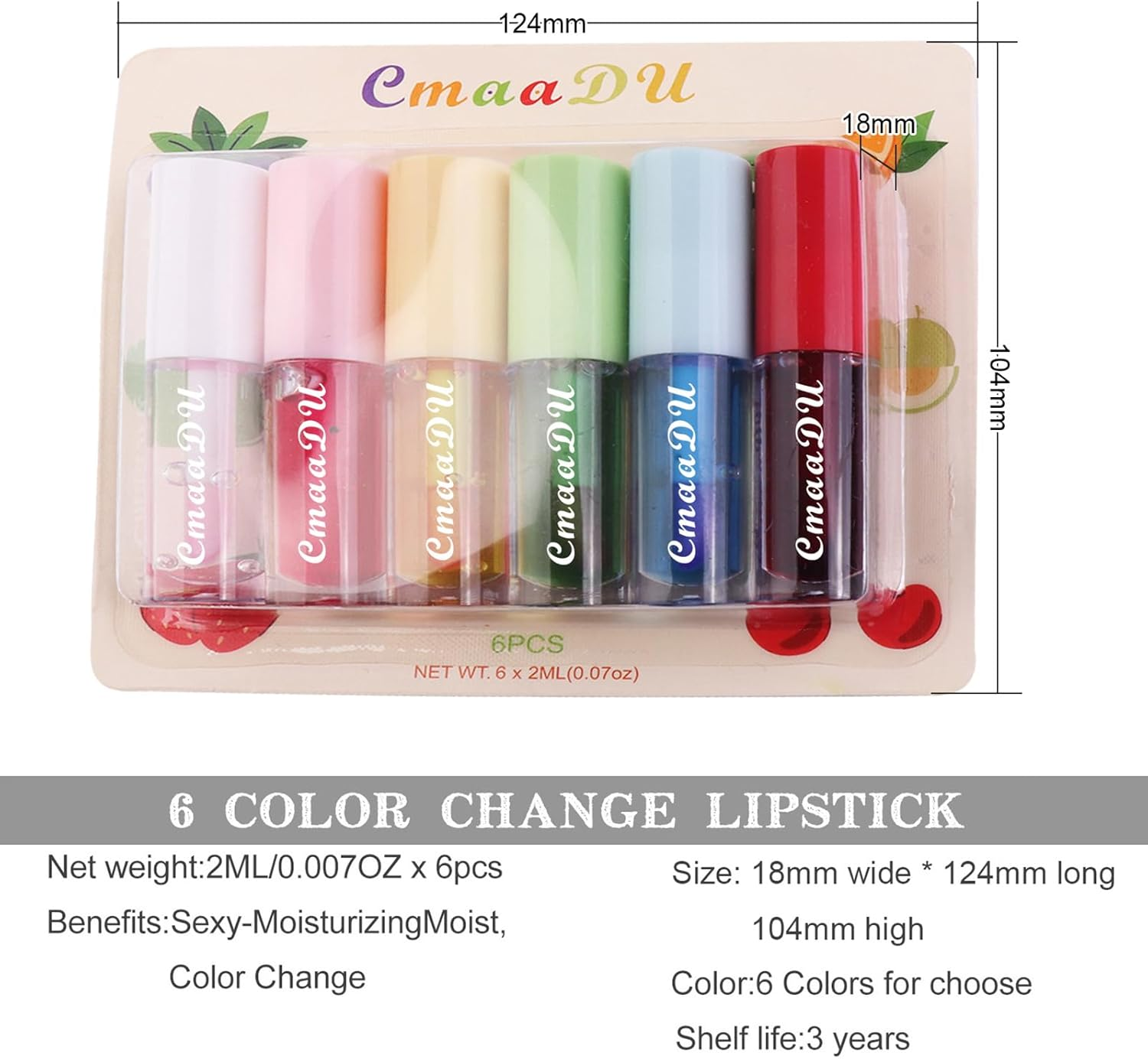 Enmart 6 Pcs Lip Oil Set, Plumping Lip Gloss, Changing Lip Oil Tinted, Fruit Makeup Lip Gloss, High Shine, Non-Sticky Finish, Moisturizing Nourishing Lipstick Anti-Wrinkle Lip Balm - C017 image number 5