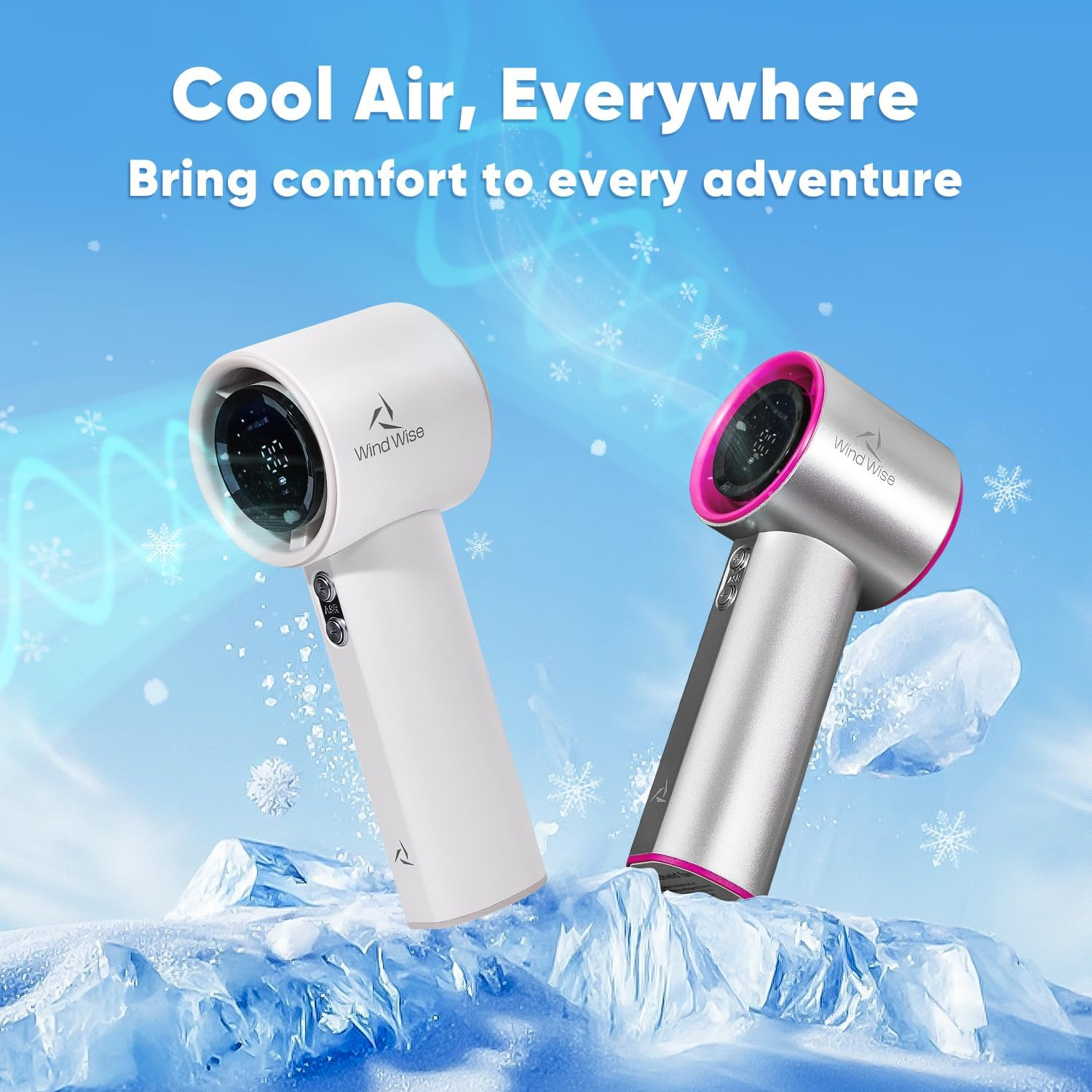 Wind Wise Portable Rechargeable Fan with Digital Display, Adventure Travel Outdoor (Grey) image number 4