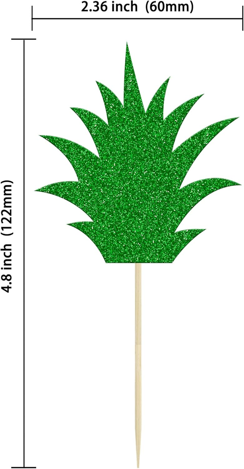 36Pcs Donut Toppers Green Pineapple Cupcake Toppers Green Glitter Pineapple Picks for Luau Bridal Shower Tropical Summer Party Cake Food Decoration Supplies - 36Pcs Pineapple image number 2
