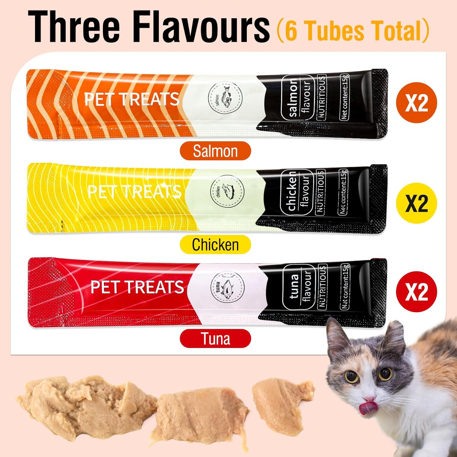 Xcdsxer Cat Treats,Lickable Cat Treats,Squeezable Cat Treats,Nutritionally Balanced to Promote Your Cat'S Healthy Growth,0.53 Ounces Each Tube,6 Tubes,Tuna,Salmon,And Chicken Flavors (6, Mix Flavor) image number 5