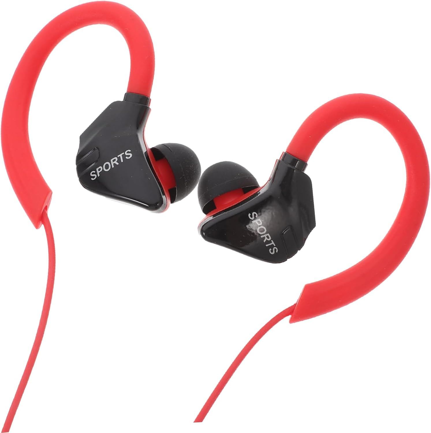 IWOWHERO Wired Ear Hook Earphones Noise Isolation and Sweat-Proof Corded In-Ear Earbuds for Running and Active Lifestyles, Red Wired Headphones for Cell Phone Sports Use image number 1