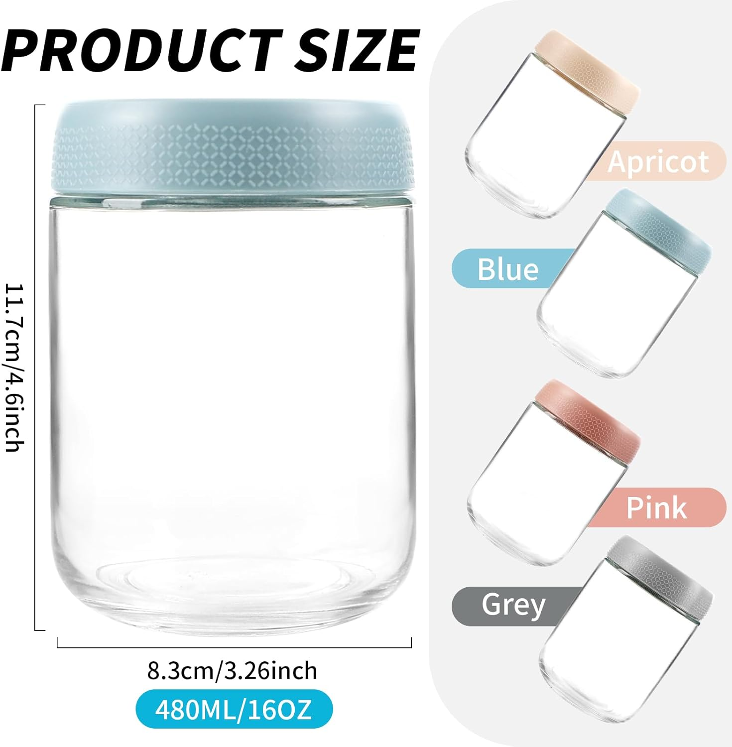 16 Oz/480Ml Glass Jars with Lids, 4 Pack Overnight Oats Container Jar, Small Glass Container for Overnight Oats, Canisters Set for Snacks, Cereal, Fruit, Salad, Sugar, Tea image number 2