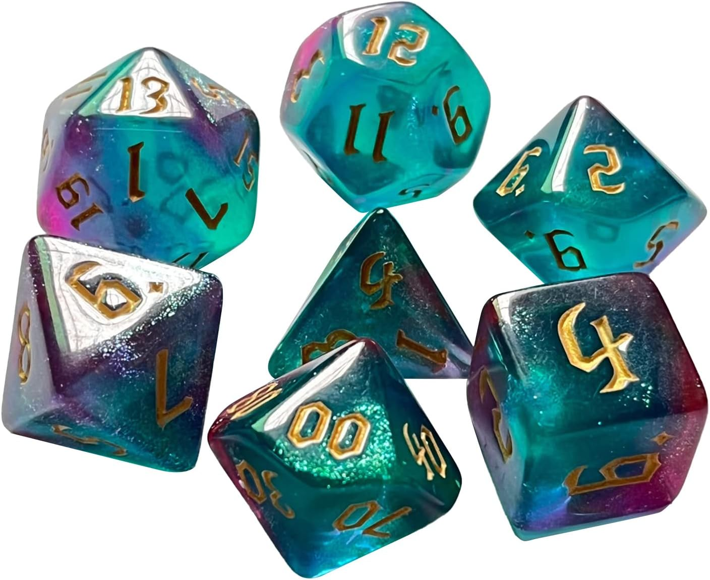 7Pcs Dice Glitter Polyhedral Dice Set for Table Game, 7-Die Dice DND Polyhedral Dice Set Role Playing Dice, Gaming Dices image number 3