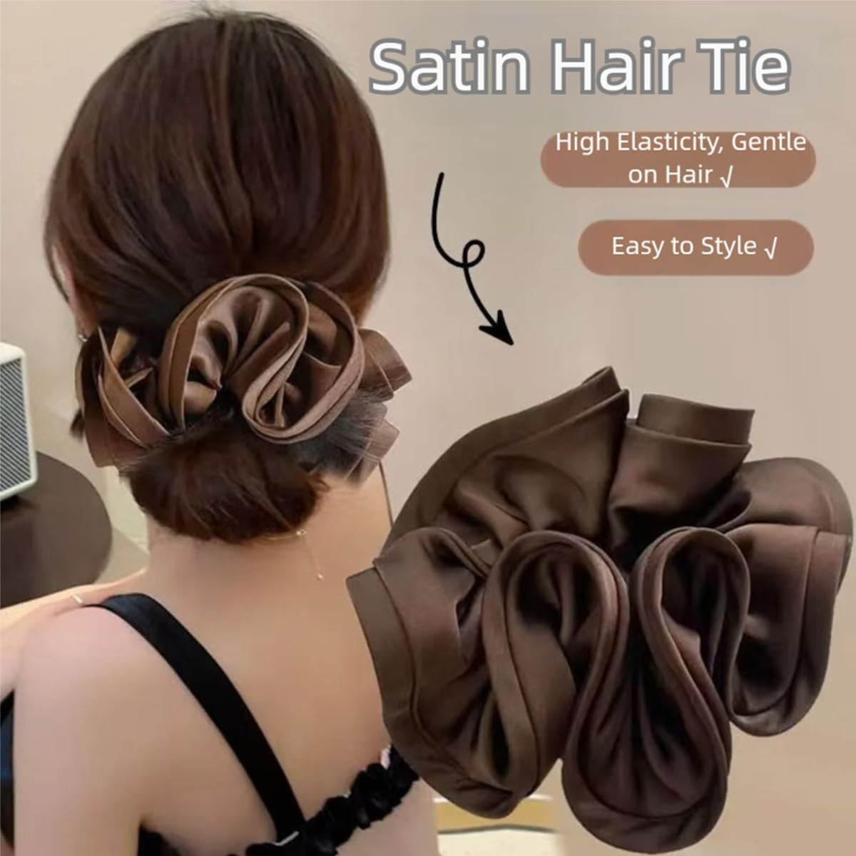 Pack of 3 Hair Bobbles Scrunchies for Women French Hair Accessories Retro Satin Elastic Thick Bands Hair Clip Hair Ties
