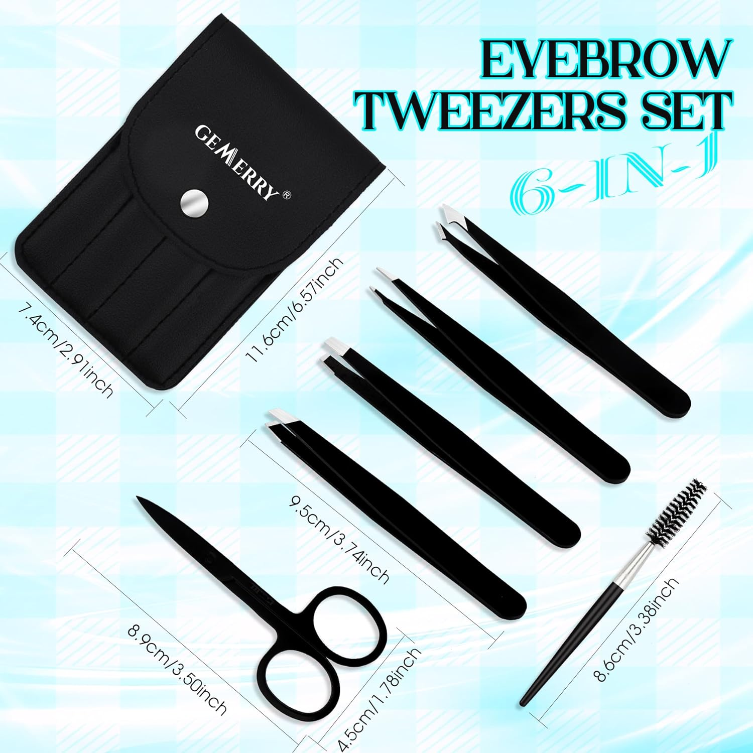 GEMERRY Eyebrow Tweezers Set, 6 Pcs Lash Tweezers Set for Women, Precision Tweezer for Eyebrows with Curved Scissors and Eyebrow Razor for Ingrown Hair High Precision Stainless Steel Eyelash Tweezers image number 1