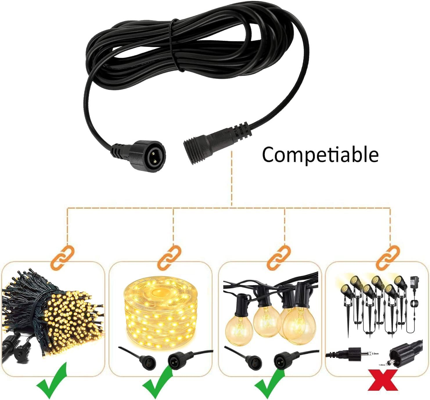 Yowin 6 M Outdoor Extension Cable, Waterproof Outdoor Light, Long Cable for Ball Lights, Fairy Lights, Garden Lighting, Light Curtain, Icicle Light Net, Solar Light Bulbs, Fairy Lights image number 4