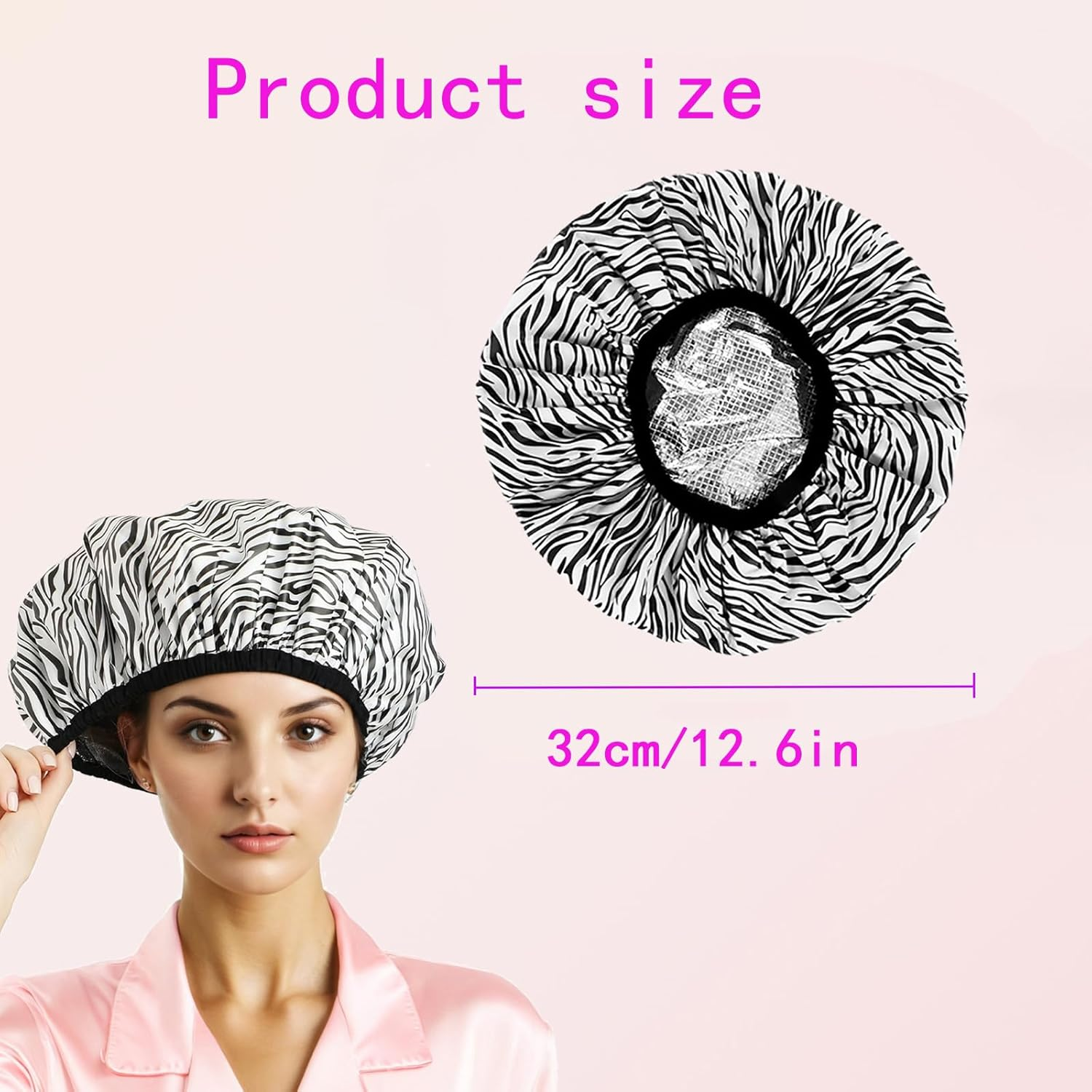 2 Pack Deep Conditioning Heat Cap Set - Tinfoil Foil Caps for Home & Salon, Ideal for Hair Dye & Hot Oil Treatments - Easy to Use, Effective & Durable (Black & White Stripes) image number 6