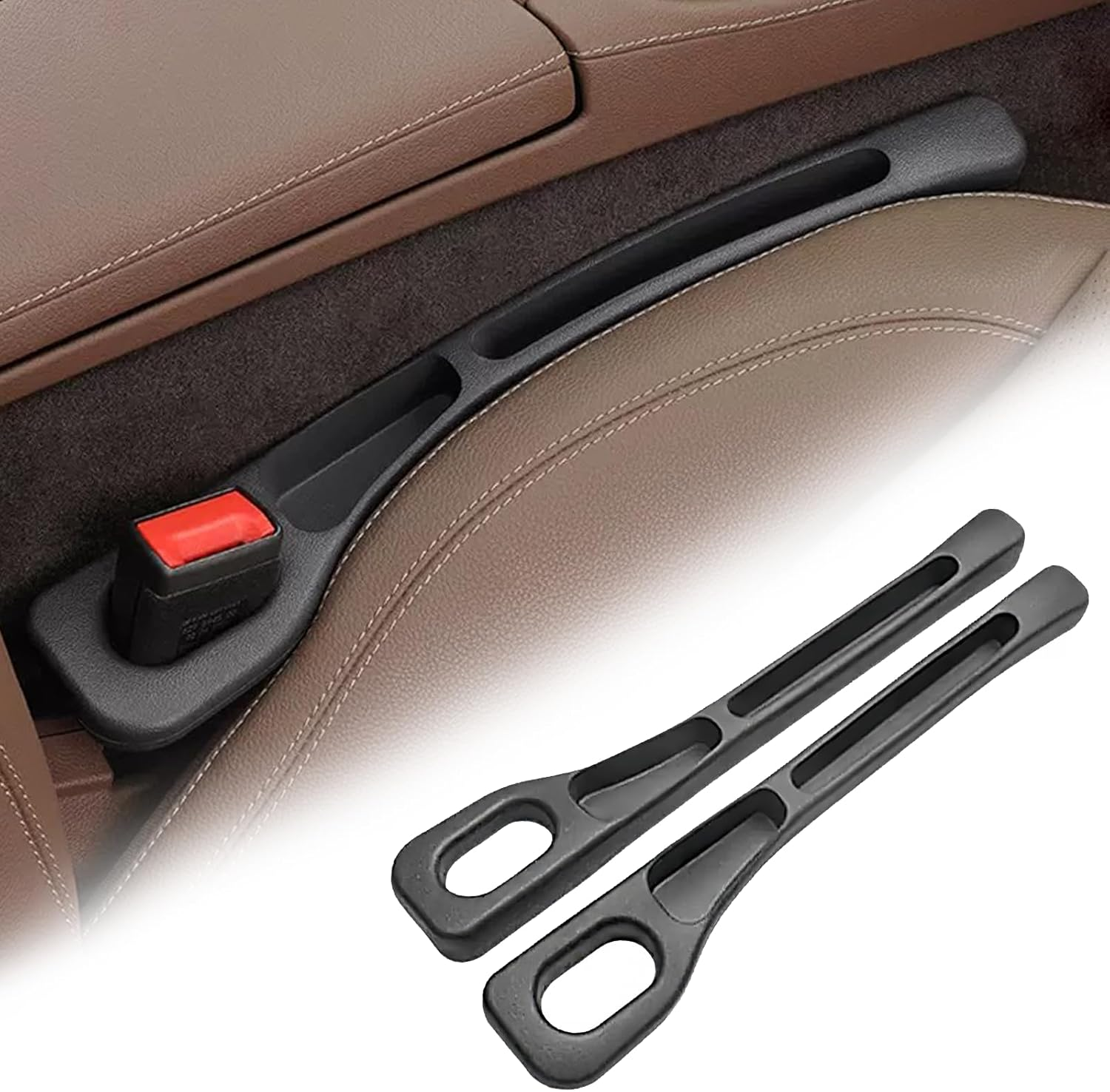 2 PCS Car Seat Gap Filler, Universal Car Seat Gap Organiser to Prevent Item Drops and Add Storage Space, Car Accessories for Cellphone Storage Slot, Car Accessories Interior for Keys Wallets(Black)