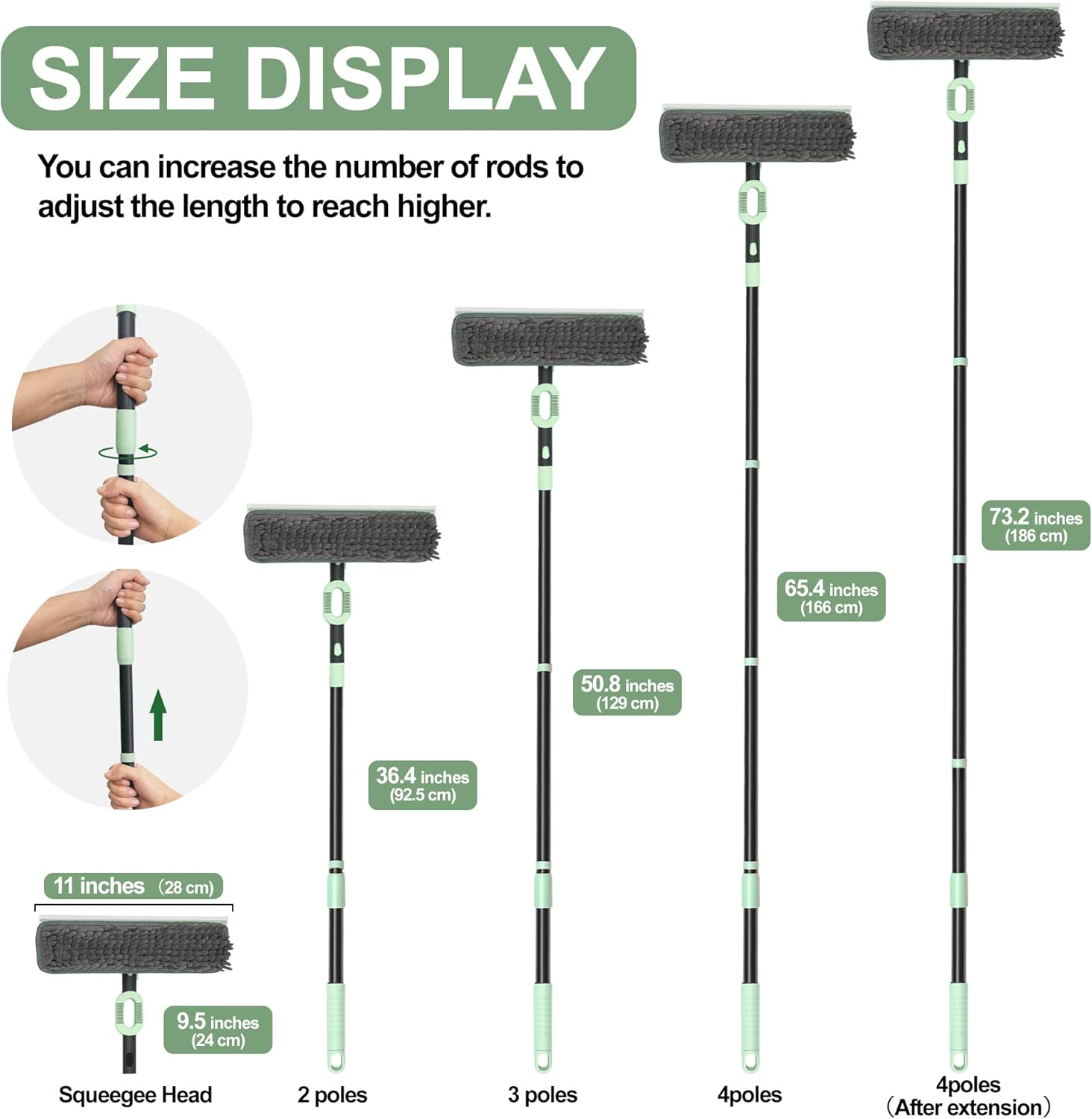 DALIPER Window Squeegee for Home Cleaning 2-In-1 Car Windshield Washer Kit with Extension Pole 73.6 Inches Shower Glass, Mirrors, Car Windshield, Truck Home Windows, Balcony Sliding Doors image number 6