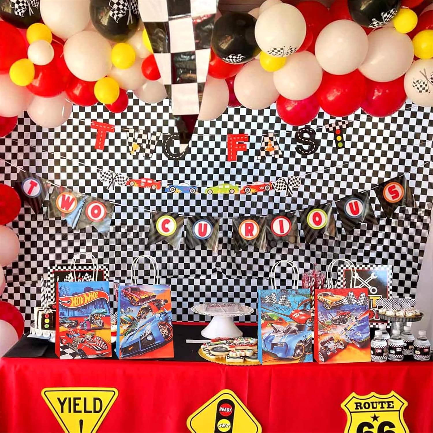 16 PCS Racing Car Party Favor Bags with Handles, Hot Car Party Treat Bags Cake Candy Snack Goodie Gift Paper Bags for Kids Boy Girl Birthday Party Baby Shower Decoration Supplies - Cat image number 4