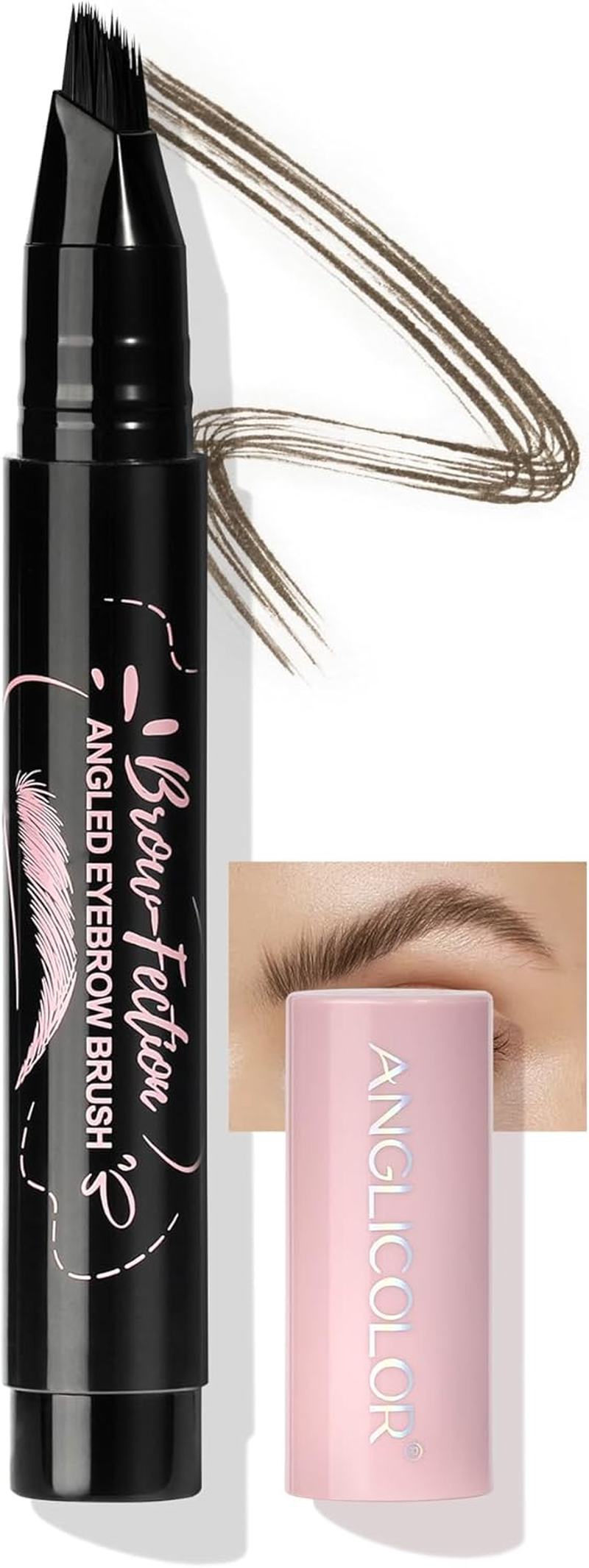 Anglicolor Eyebrow Pen Easy to Use, Angled Square Brush Quick Drying, Natural, Hair-Like Strokes, 24Hrs Long-Lasting, Waterproof, Smudge-Proof, Multiple Uses (01Brown)