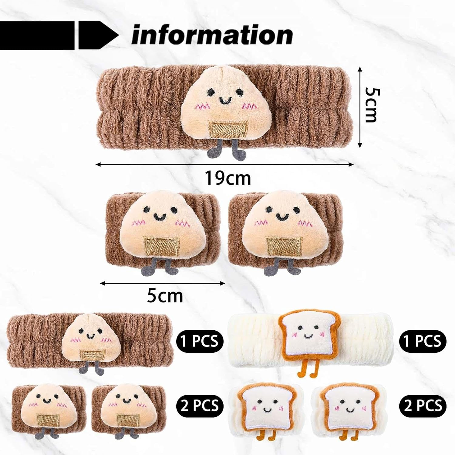 2-Piece Headband and 4-Piece Bracelet, Cute Cartoon Headband, Water-Absorbing Bracelet, Suitable for Face Wash, Skin Care and Make-Up.