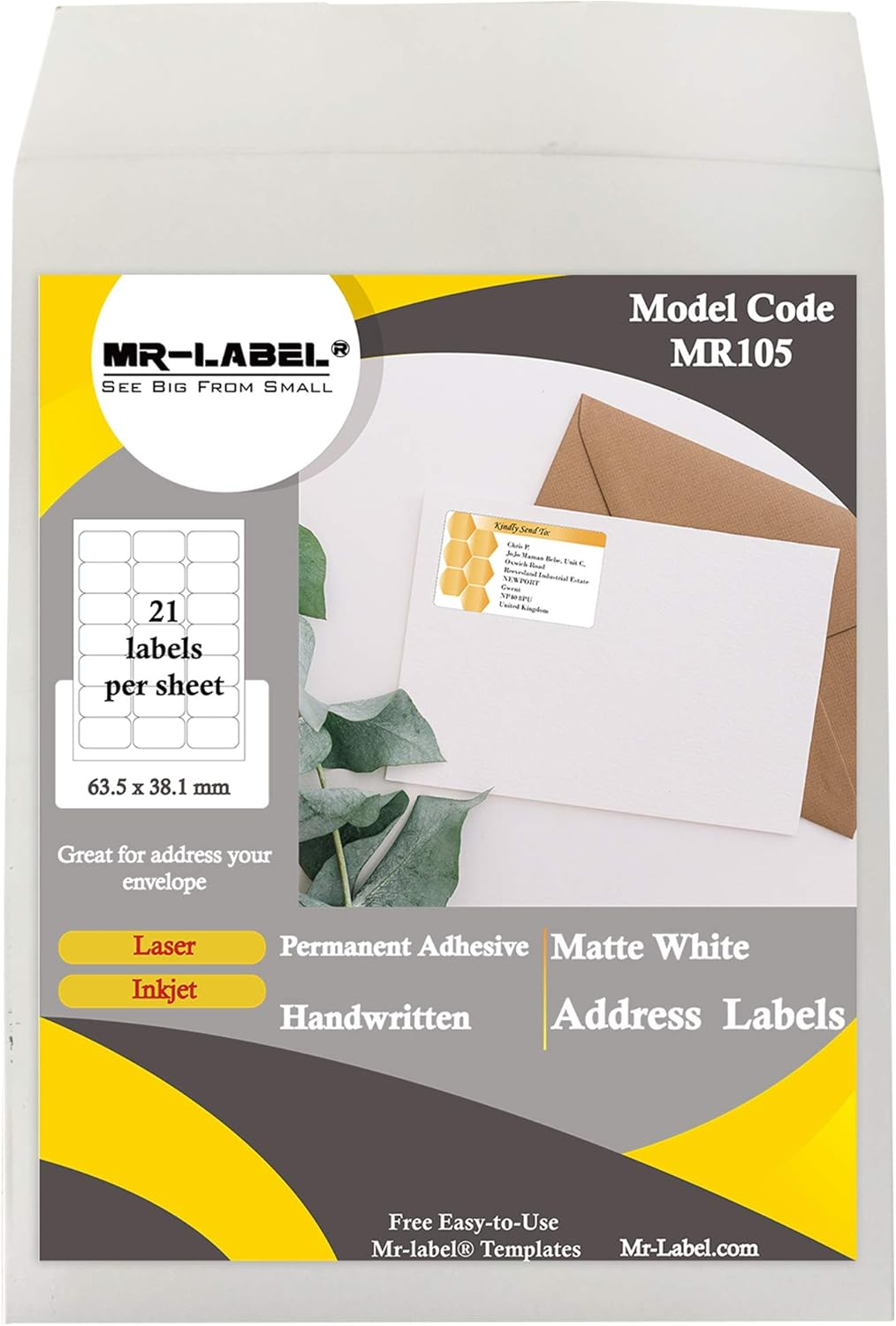 Mr-Label White Waterproof & Tear-Resistant Multi-Purpose Labels - for Outdoor | Kitchen | Business - Self-Adhesive Stickers for Inkjet & Laser Printer - 63.5 X 38.1 Mm - 525 Labels image number 5
