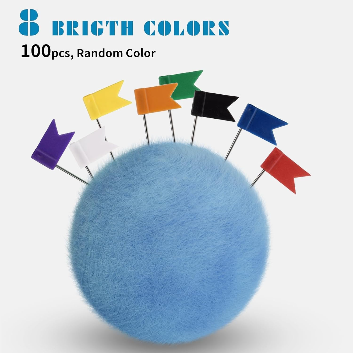 Nlvnmv 100 PCS Map Flag Push Pins, Plastic Head with Steel Point, for Bulletin Cork Board, Picture Hanging, World Map Marking, DIY Craft Projects (8 Assorted Colors)