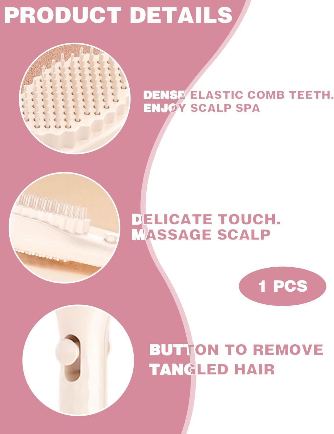 BPTRKOM 1 X Detangling Brush without Pulling - Sustainable Curling Brush with Retractable Teeth - for All Hair Types Including Curls & Scalp Massage (White) image number 4