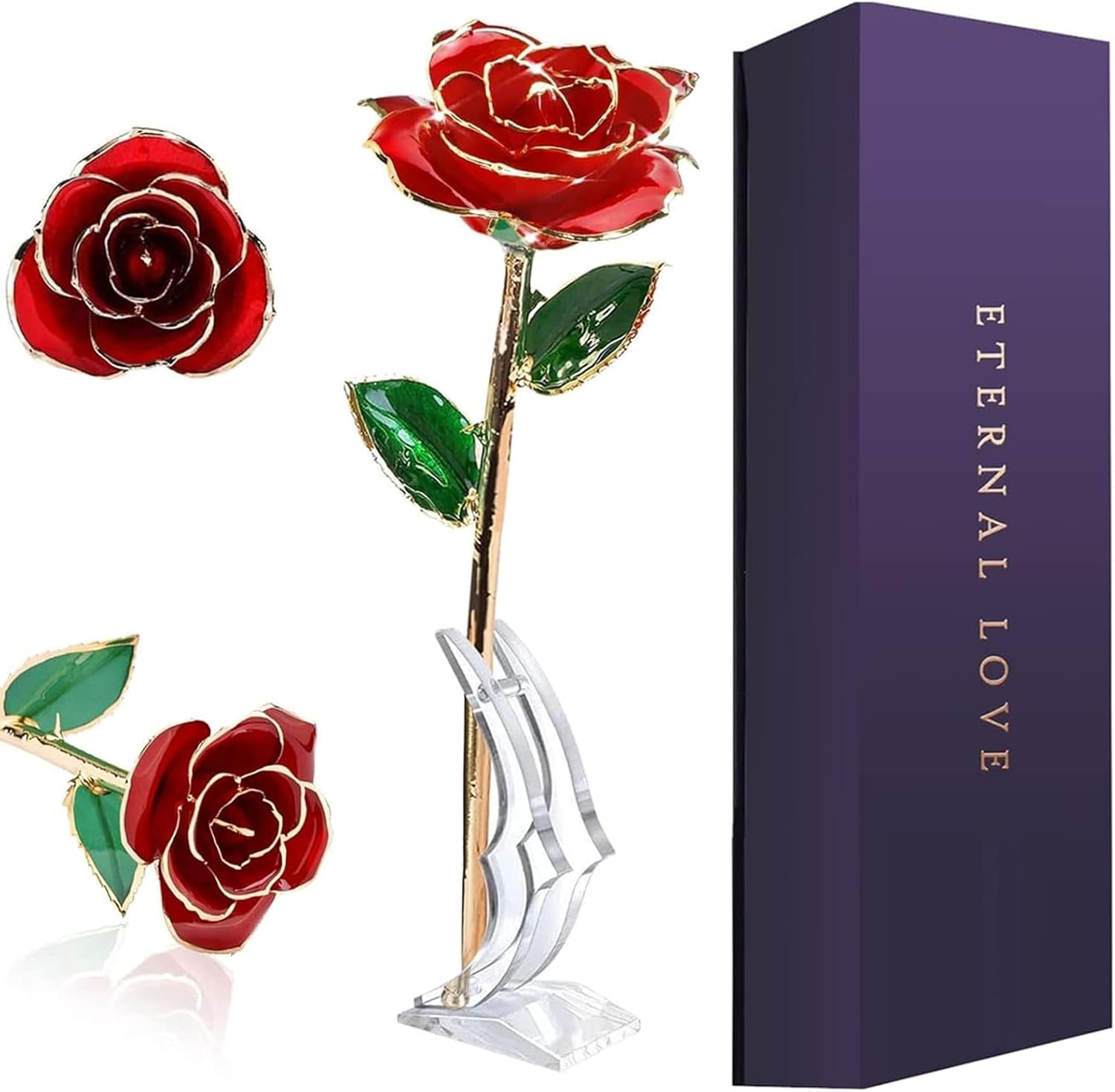VIYNRAN Gold Dipped Rose, Viynran Long Stem 24K Gold Dipped Real Rose Lasted Forever with Stand, Best Romantic Anniversary Valentines Day Gifts image number 5