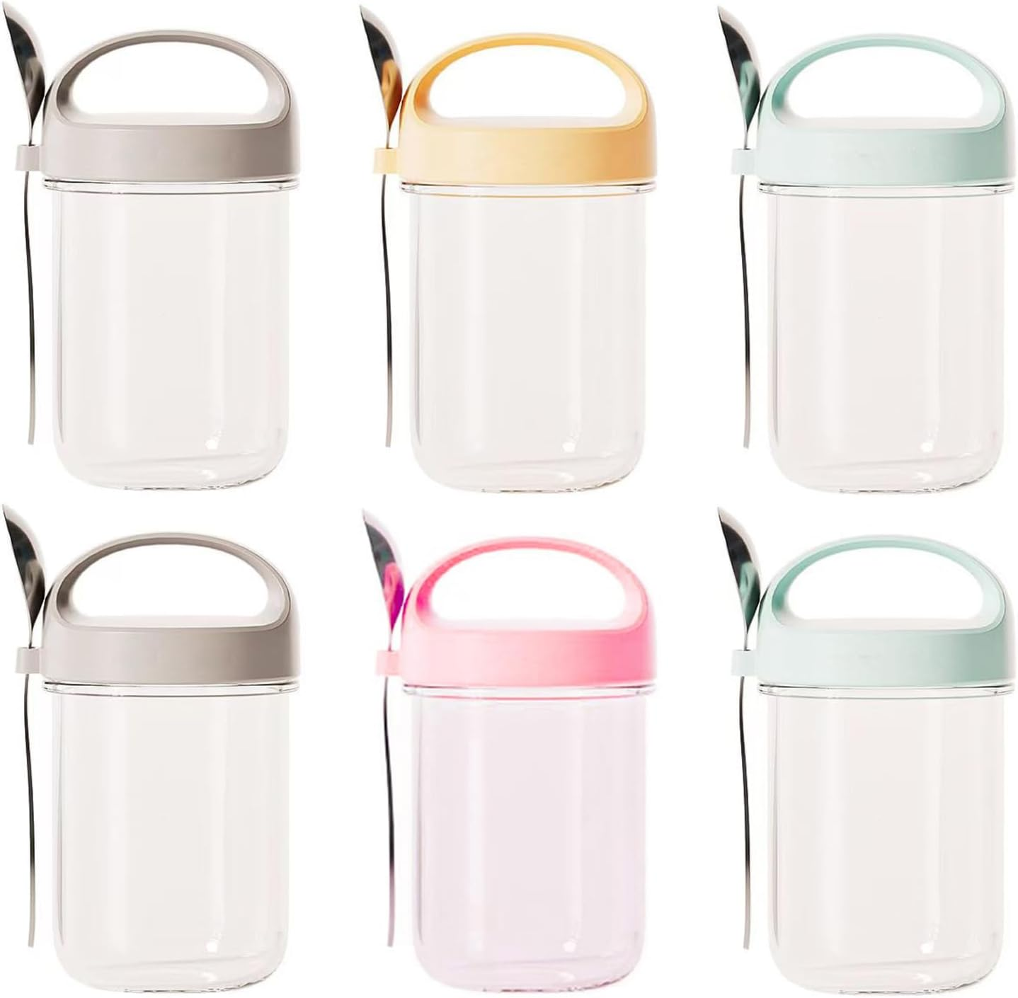 6 PCS 15Oz Overnight Oats Containers with Lids and Spoons, Wide Mouth Glass Mason Overnight Oats Jars, Large Capacity Airtight Jars for Milk, Cereal, Fruit