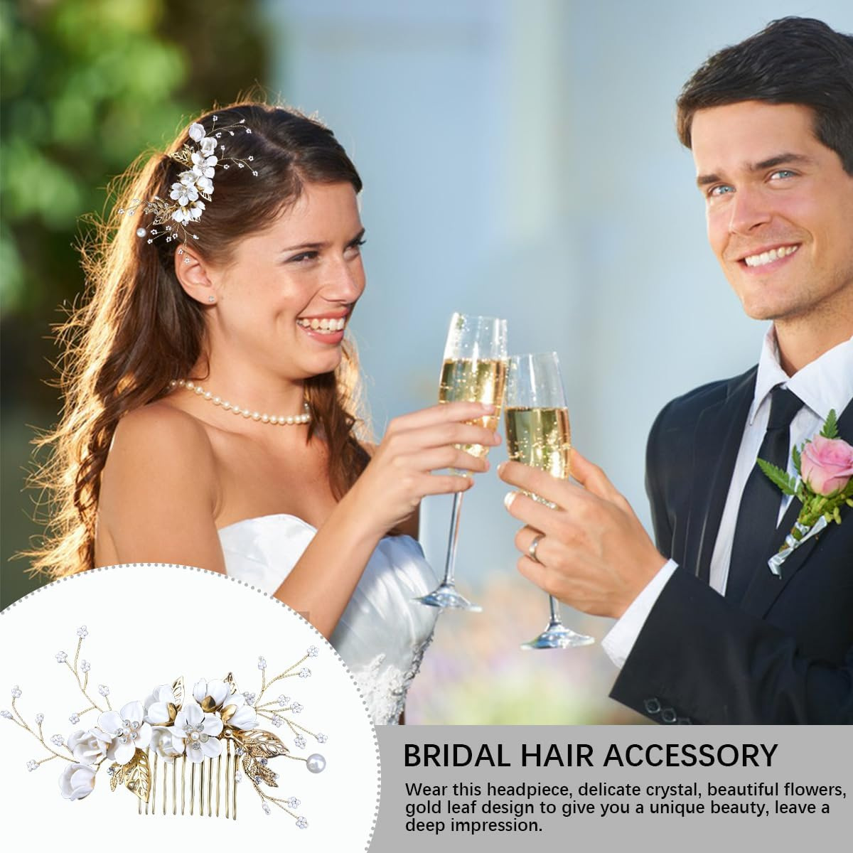 FERCAISH Wedding Hair Comb Flower, Crystal Bridal Hair Accessories, Pearl Leaf Headpiece for Wedding Bride Bridesmaid (White) image number 1